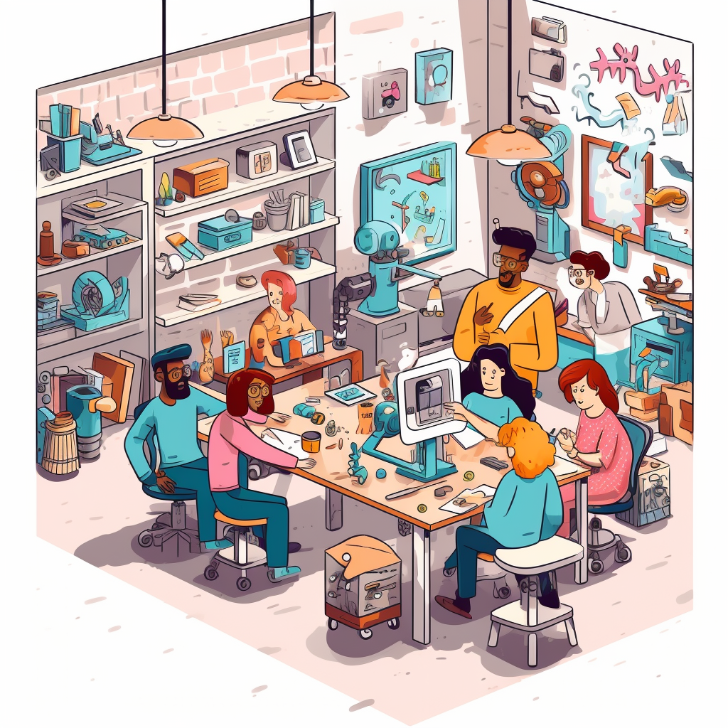Jannike_people_being_creative_in_a_makerspace_cartoon_style_cut_96fc82b1-1bcb-4aae-ba37-c81b7f483077